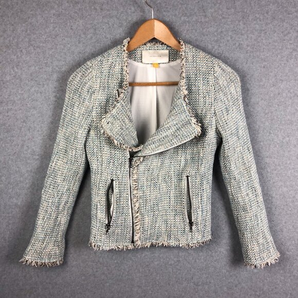 Leifsdottir Anthropologie Tweed Moto Jacket Blue Size 10 - Picture 1 of 10
